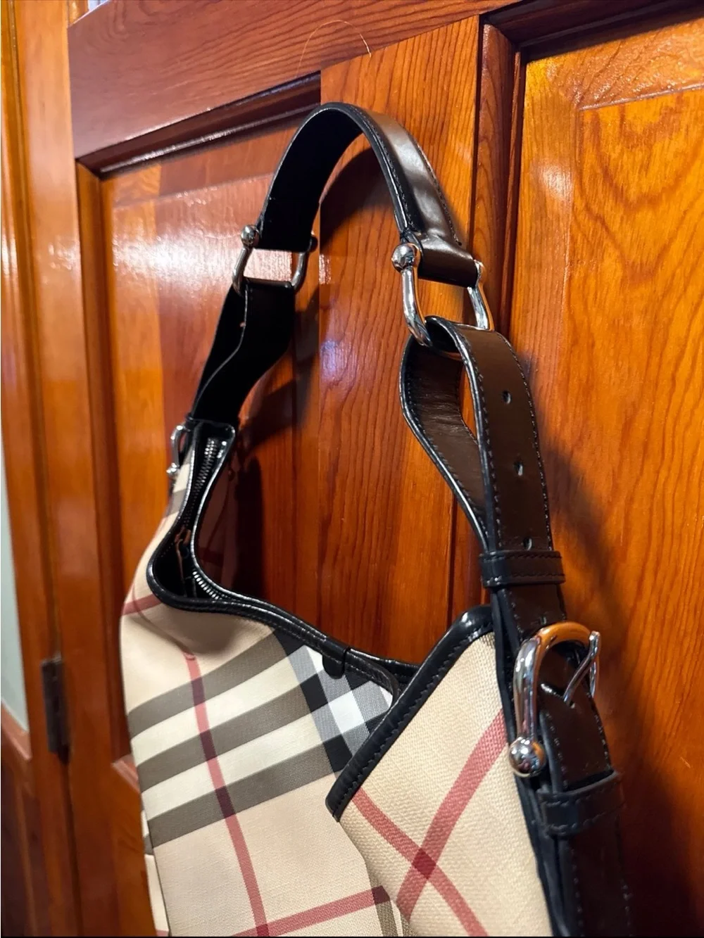 Burberry Beige nova check Larkin Hobo with Black Trim
